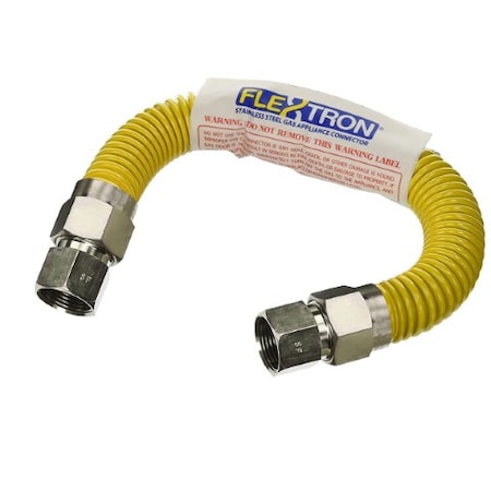 Flextron Gas Line Hose 1/2'' O.D.x12'' Len 1/2"x3/8" FIP Fittings Yellow Coated Stainless Steel Flexible FTGC-YC38-12E